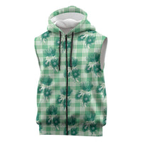 Green Palaka Hawaii Sleeveless Zip Hoodie Hawaiian Lehua Blossoms LT05 Green - Polynesian Pride