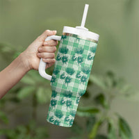 Green Palaka Hawaii Tumbler With Handle Hawaiian Lehua Blossoms LT05 - Polynesian Pride