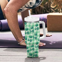 Green Palaka Hawaii Tumbler With Handle Hawaiian Lehua Blossoms LT05 - Polynesian Pride