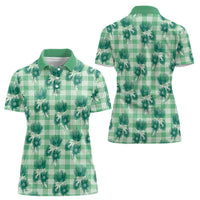 Green Palaka Hawaii Women Polo Shirt Hawaiian Lehua Blossoms