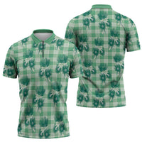 Green Palaka Hawaii Zipper Polo Shirt Hawaiian Lehua Blossoms LT05 - Polynesian Pride
