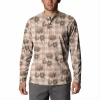 Brown Palaka Hawaii Button Sweatshirt Hawaiian Lehua Blossoms LT05 - Polynesian Pride
