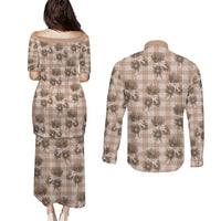Brown Palaka Hawaii Couples Matching Puletasi and Long Sleeve Button Shirt Hawaiian Lehua Blossoms LT05 - Polynesian Pride