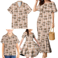 Brown Palaka Hawaii Family Matching Mermaid Dress and Hawaiian Shirt Hawaiian Lehua Blossoms
