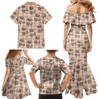 Brown Palaka Hawaii Family Matching Mermaid Dress and Hawaiian Shirt Hawaiian Lehua Blossoms