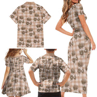 Brown Palaka Hawaii Family Matching Short Sleeve Bodycon Dress and Hawaiian Shirt Hawaiian Lehua Blossoms