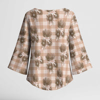 Brown Palaka Hawaii Kimono Sleeve Blouse Hawaiian Lehua Blossoms LT05 - Polynesian Pride