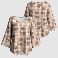 Brown Palaka Hawaii Kimono Sleeve Blouse Hawaiian Lehua Blossoms LT05 - Polynesian Pride