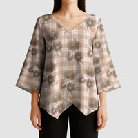 Brown Palaka Hawaii Kimono Sleeve Blouse Hawaiian Lehua Blossoms LT05 - Polynesian Pride