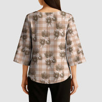 Brown Palaka Hawaii Kimono Sleeve Blouse Hawaiian Lehua Blossoms LT05 - Polynesian Pride
