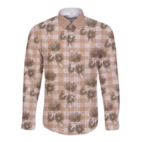 Brown Palaka Hawaii Long Sleeve Button Shirt Hawaiian Lehua Blossoms LT05 Unisex Brown - Polynesian Pride