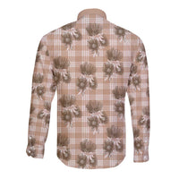 Brown Palaka Hawaii Long Sleeve Button Shirt Hawaiian Lehua Blossoms LT05 - Polynesian Pride