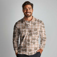 Brown Palaka Hawaii Long Sleeve Polo Shirt Hawaiian Lehua Blossoms LT05 - Polynesian Pride