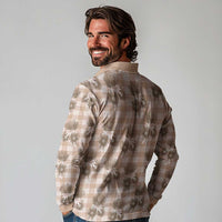 Brown Palaka Hawaii Long Sleeve Polo Shirt Hawaiian Lehua Blossoms LT05 - Polynesian Pride