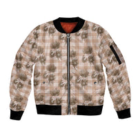 Brown Palaka Hawaii Sleeve Zip Bomber Jacket Hawaiian Lehua Blossoms LT05 Unisex Brown - Polynesian Pride