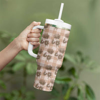 Brown Palaka Hawaii Tumbler With Handle Hawaiian Lehua Blossoms LT05 - Polynesian Pride