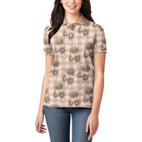 Brown Palaka Hawaii Women Polo Shirt Hawaiian Lehua Blossoms LT05 - Polynesian Pride