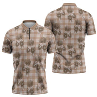 Brown Palaka Hawaii Zipper Polo Shirt Hawaiian Lehua Blossoms LT05 - Polynesian Pride