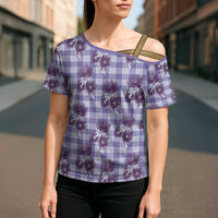 Purple Palaka Hawaii Cross Shoulder Shirt Hawaiian Lehua Blossoms LT05 - Polynesian Pride