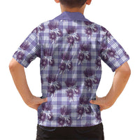 Purple Palaka Hawaii Family Matching Long Sleeve Bodycon Dress and Hawaiian Shirt Hawaiian Lehua Blossoms