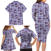 Purple Palaka Hawaii Family Matching Long Sleeve Bodycon Dress and Hawaiian Shirt Hawaiian Lehua Blossoms