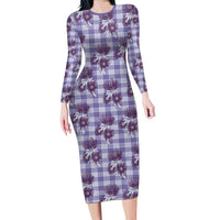 Purple Palaka Hawaii Family Matching Long Sleeve Bodycon Dress and Hawaiian Shirt Hawaiian Lehua Blossoms