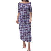 Purple Palaka Hawaii Family Matching Puletasi and Hawaiian Shirt Hawaiian Lehua Blossoms