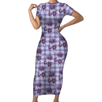 Purple Palaka Hawaii Family Matching Short Sleeve Bodycon Dress and Hawaiian Shirt Hawaiian Lehua Blossoms