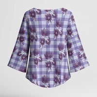 Purple Palaka Hawaii Kimono Sleeve Blouse Hawaiian Lehua Blossoms LT05 - Polynesian Pride