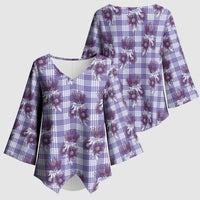 Purple Palaka Hawaii Kimono Sleeve Blouse Hawaiian Lehua Blossoms LT05 - Polynesian Pride