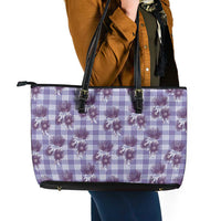 Purple Palaka Hawaii Leather Tote Bag Hawaiian Lehua Blossoms LT05 - Polynesian Pride