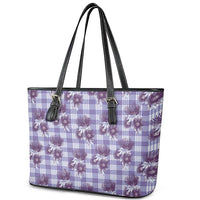 Purple Palaka Hawaii Leather Tote Bag Hawaiian Lehua Blossoms LT05 - Polynesian Pride