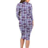 Purple Palaka Hawaii Long Sleeve Bodycon Dress Hawaiian Lehua Blossoms LT05 - Polynesian Pride