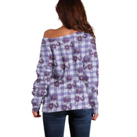 Purple Palaka Hawaii Off Shoulder Sweater Hawaiian Lehua Blossoms LT05 - Polynesian Pride