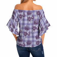 Purple Palaka Hawaii Off Shoulder Wrap Waist Top Hawaiian Lehua Blossoms LT05 - Polynesian Pride