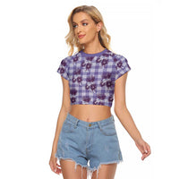 Purple Palaka Hawaii Raglan Cropped T Shirt Hawaiian Lehua Blossoms LT05 Female Purple - Polynesian Pride
