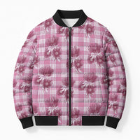 Pink Palaka Hawaii Bomber Puffer Jacket Hawaiian Lehua Blossoms LT05 Unisex Pink - Polynesian Pride