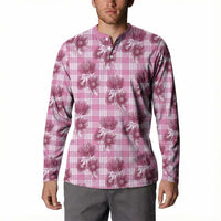 Pink Palaka Hawaii Button Sweatshirt Hawaiian Lehua Blossoms LT05 - Polynesian Pride