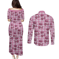 Pink Palaka Hawaii Couples Matching Puletasi and Long Sleeve Button Shirt Hawaiian Lehua Blossoms LT05 - Polynesian Pride
