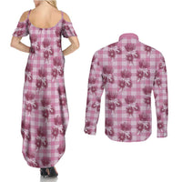 Pink Palaka Hawaii Couples Matching Summer Maxi Dress and Long Sleeve Button Shirt Hawaiian Lehua Blossoms LT05 - Polynesian Pride