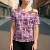 Pink Palaka Hawaii Cross Shoulder Shirt Hawaiian Lehua Blossoms LT05 - Polynesian Pride