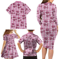 Pink Palaka Hawaii Family Matching Long Sleeve Bodycon Dress and Hawaiian Shirt Hawaiian Lehua Blossoms