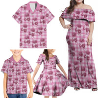 Pink Palaka Hawaii Family Matching Off Shoulder Maxi Dress and Hawaiian Shirt Hawaiian Lehua Blossoms