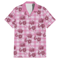 Pink Palaka Hawaii Family Matching Off Shoulder Maxi Dress and Hawaiian Shirt Hawaiian Lehua Blossoms