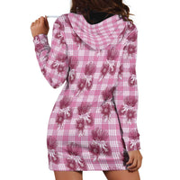 Pink Palaka Hawaii Hoodie Dress Hawaiian Lehua Blossoms LT05 - Polynesian Pride