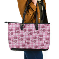 Pink Palaka Hawaii Leather Tote Bag Hawaiian Lehua Blossoms LT05 - Polynesian Pride
