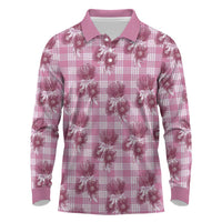 Pink Palaka Hawaii Long Sleeve Polo Shirt Hawaiian Lehua Blossoms LT05 Pink - Polynesian Pride