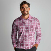 Pink Palaka Hawaii Long Sleeve Polo Shirt Hawaiian Lehua Blossoms LT05 - Polynesian Pride