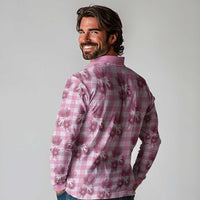 Pink Palaka Hawaii Long Sleeve Polo Shirt Hawaiian Lehua Blossoms LT05 - Polynesian Pride