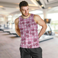 Pink Palaka Hawaii Men Tank Top Hawaiian Lehua Blossoms LT05 Pink - Polynesian Pride